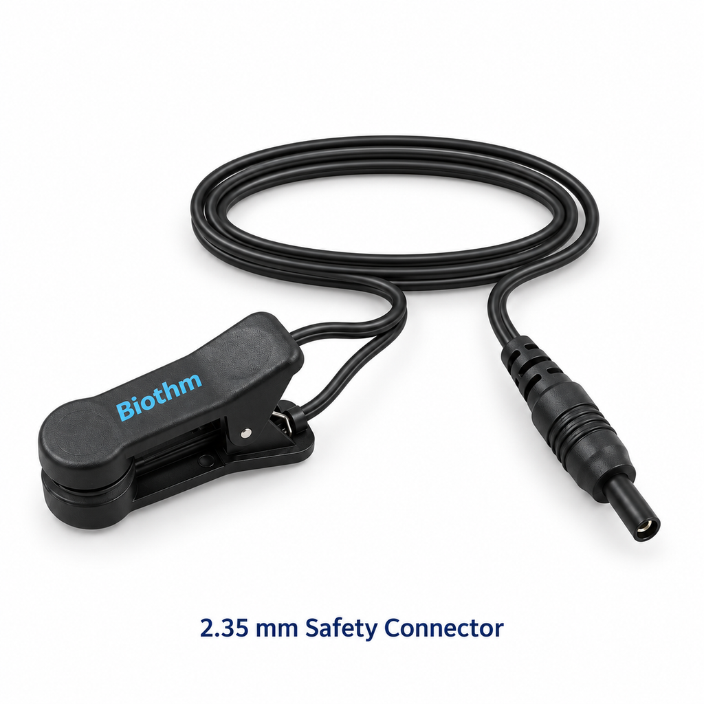 Biothm ear clip with attached cable and 2.35 mm safety connector